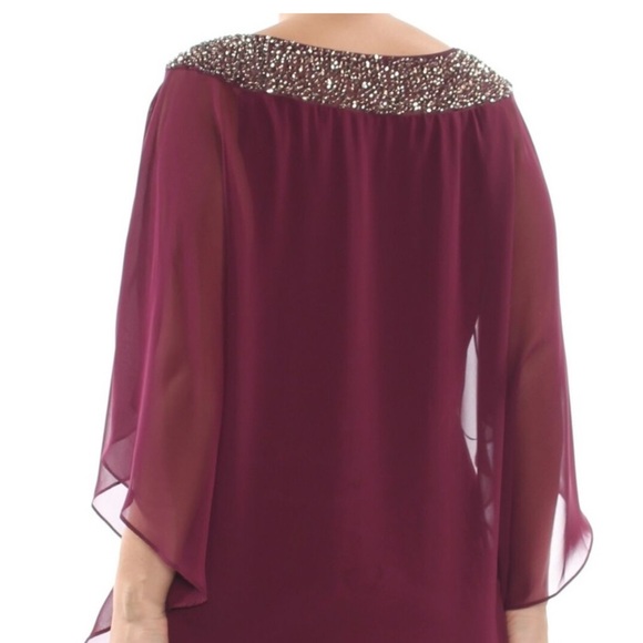 NWT Xscape Petite Embellished Chiffon Cape-Overlay Dress - Picture 3 of 9